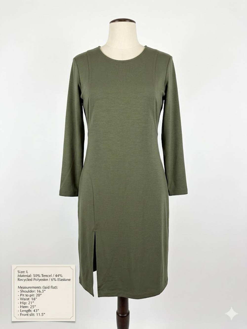 Ivo Nikkolo Olive Tencel Midi Dress | Quiet Luxury | Size L